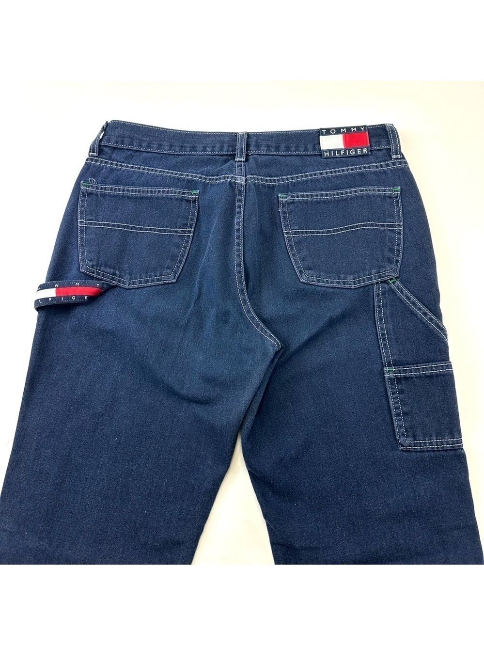 90s Vintage Hilfiger men denim carpenter jeans Size 32in Inseam 31.5in - Picture 2 of 16